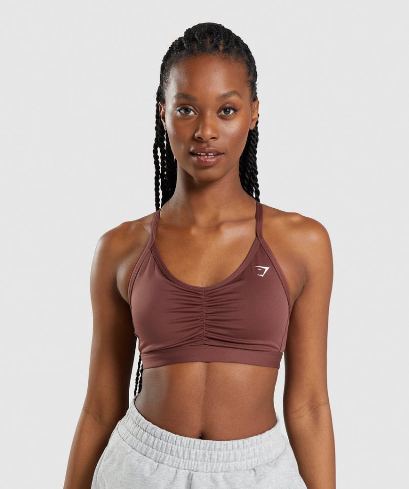 Women\'s Gymshark Ruched Sports Bra Dark Brown | NZ 6SVOFB